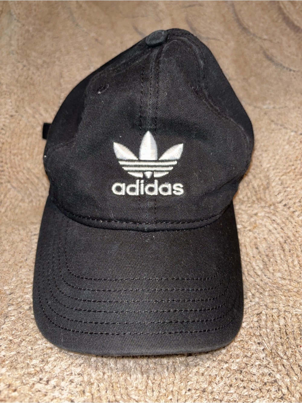 Adidas Black with White Embroidered Trefoil Baseball Cap Dad Hat